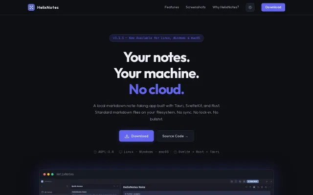HelixNotes – UpNote-inspired local-first Markdown notes in Rust