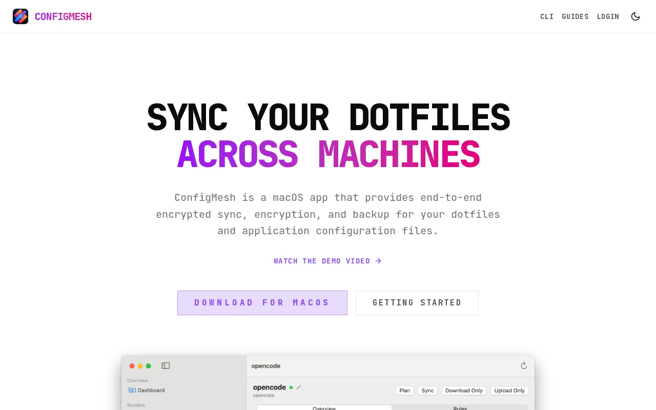 Configmesh – E2E encrypted sync for macOS app configs and dotfiles