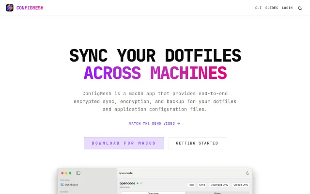 Configmesh – E2E encrypted sync for macOS app configs and dotfiles