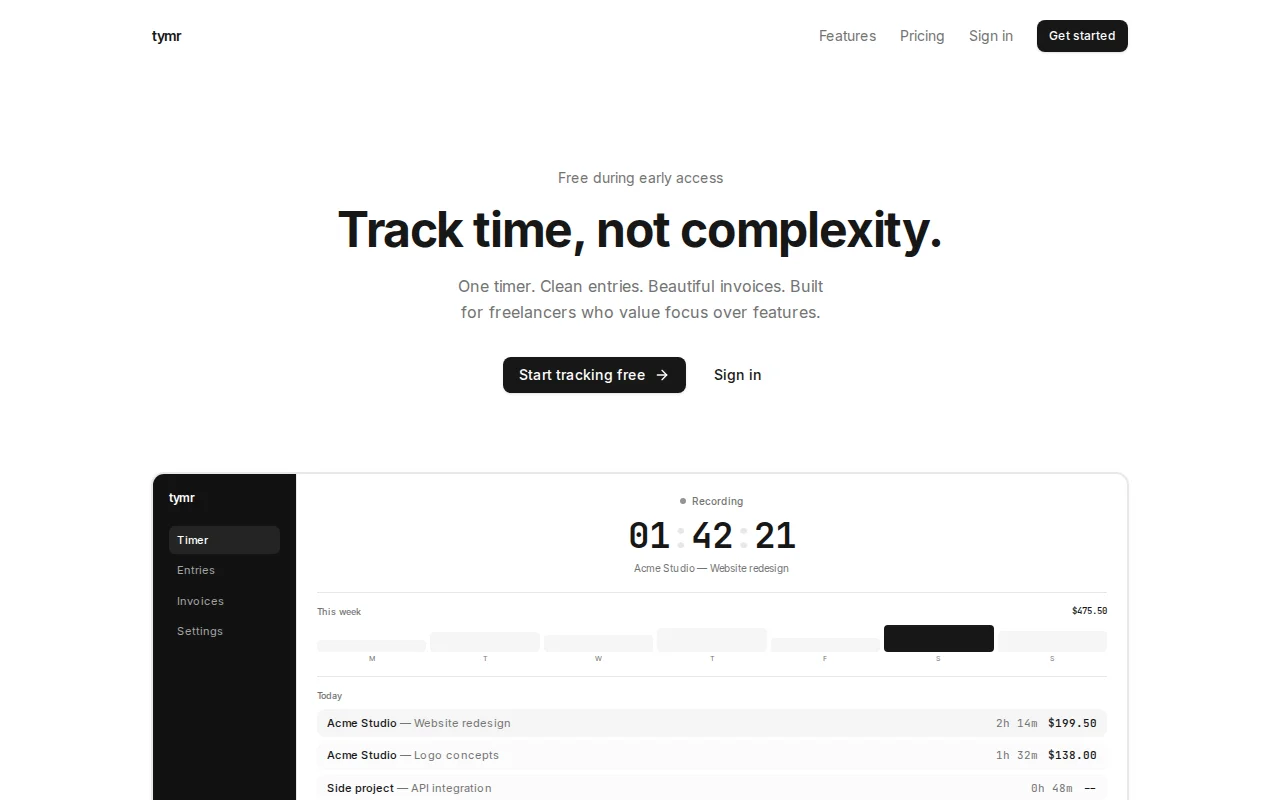 Tymr – simple time tracking and invoicing for freelancers