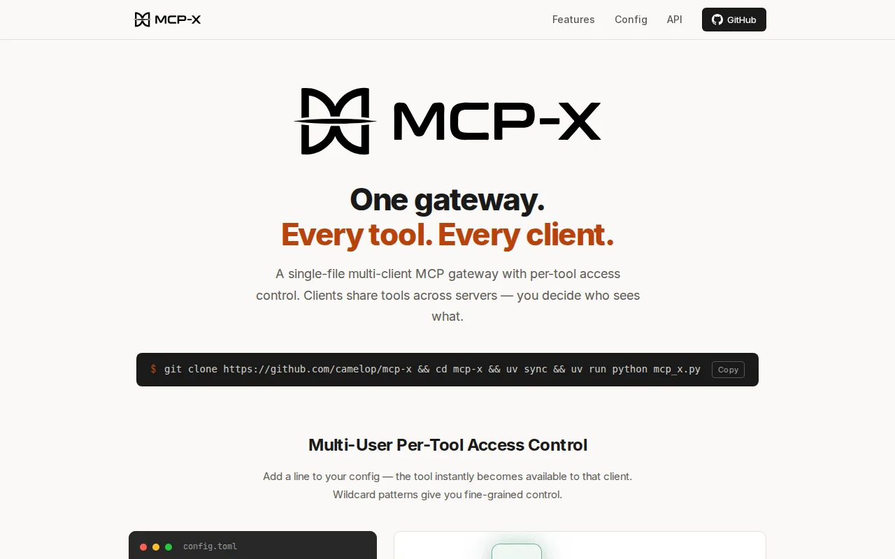 MCP-X – Single-file multi-client MCP gateway with per-tool access ctrl