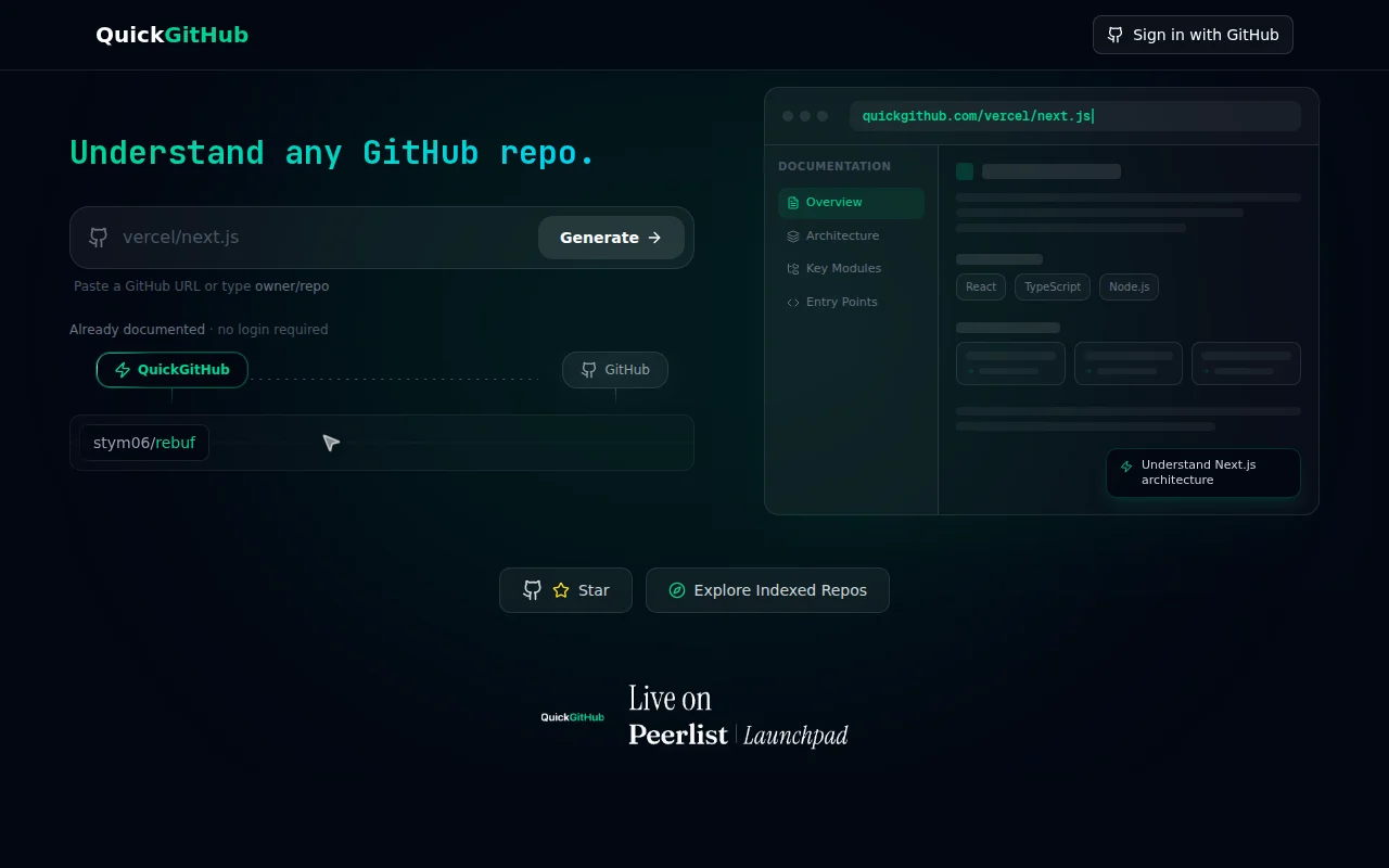 QuickGitHub - Instant AI docs for any GitHub repo