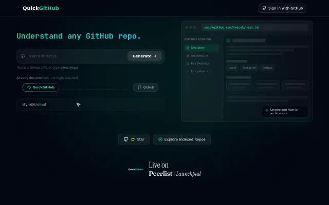 QuickGitHub - Instant AI docs for any GitHub repo