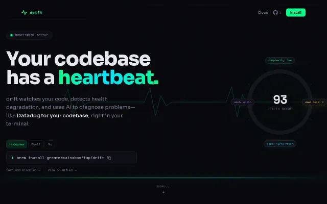Drift – Real-time codebase health dashboard with AI-powered fixing (Go)