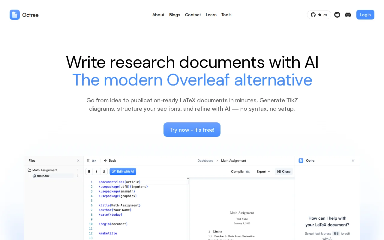 Octree – open-source AI LaTeX Editor