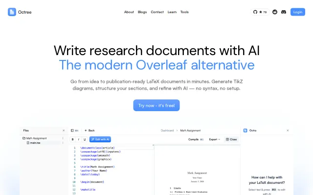 Octree – open-source AI LaTeX Editor