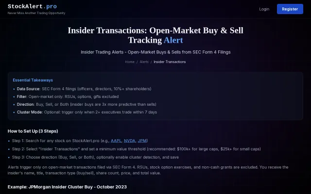 Insider Trading Alerts – Open-Market Buys&Sells from SEC Form 4 Filings