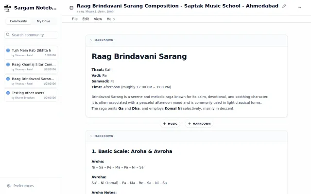 Sargam Notebook – an interactive notebook for Indian classical music