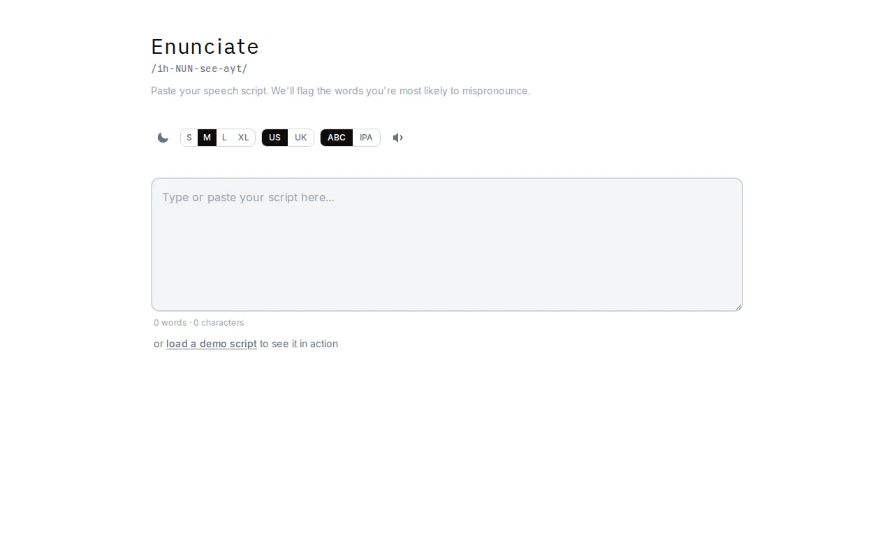 Enunciate – Paste a speech script, find the words you'll mispronounce