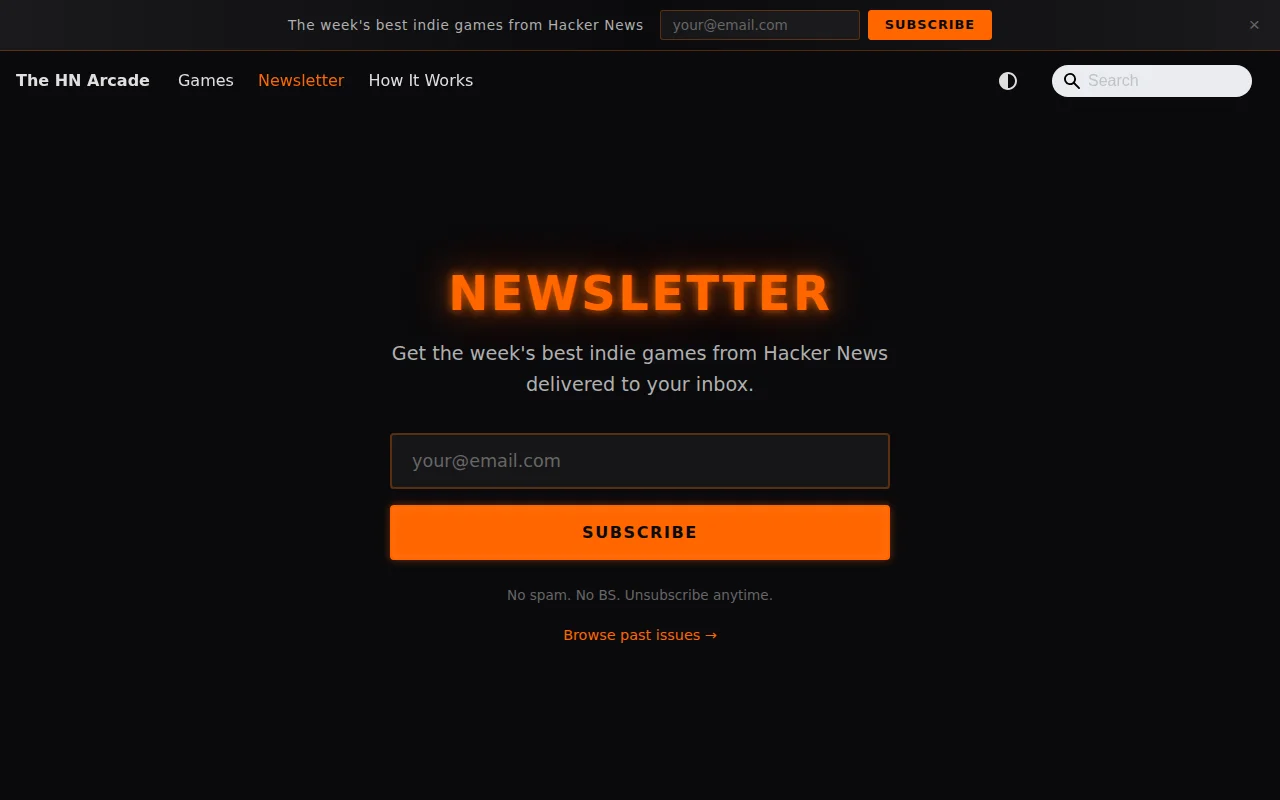 Weekly newsletter of the best indie games from Hacker News