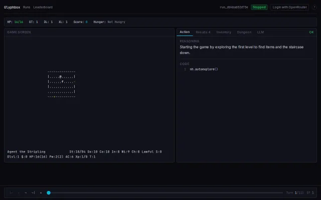 NetHack agent harness with benchmarks and livestream