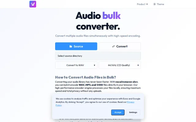 A private, bulk audio converter using WASM (186x real-time speed)