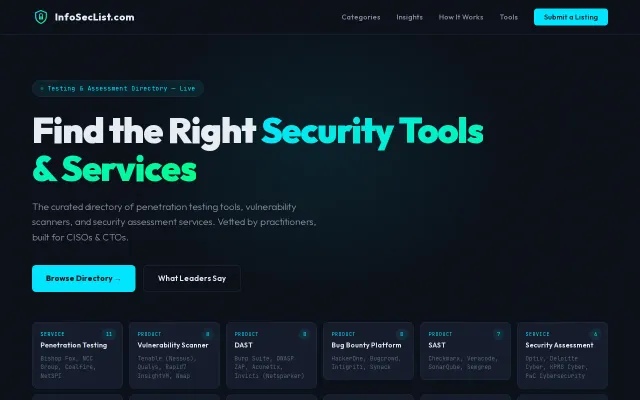 Infoseclist.com – Compare 90 cybersecurity tools ranked by practition
