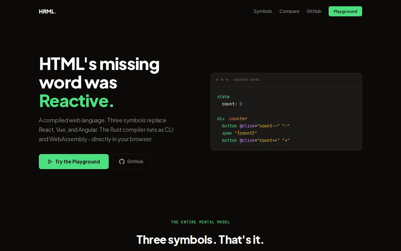 HRML – A compiled web language. Three symbols, zero dependencies
