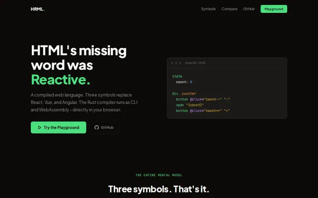 HRML – A compiled web language. Three symbols, zero dependencies