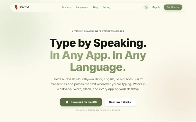 Parrot– AI Transcription & Translation - 11+ Indian languages + codemix