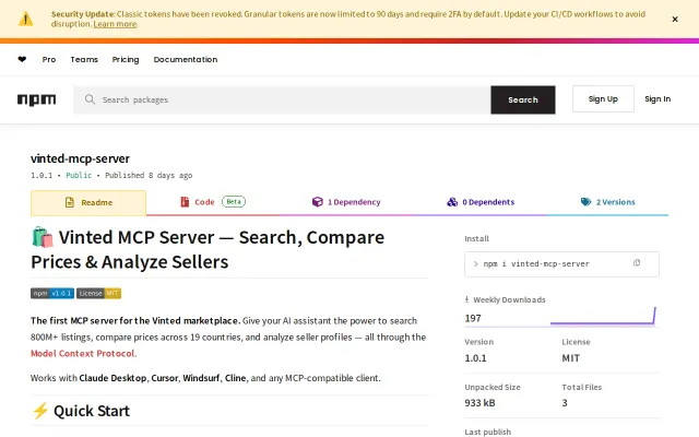 Vinted MCP Server – Compare prices across 6 EU countries via AI