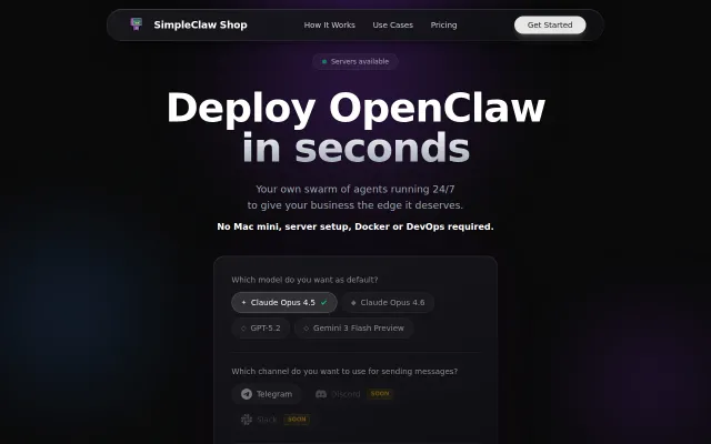 SimpleClaw Shop – One click deployment for non technical users