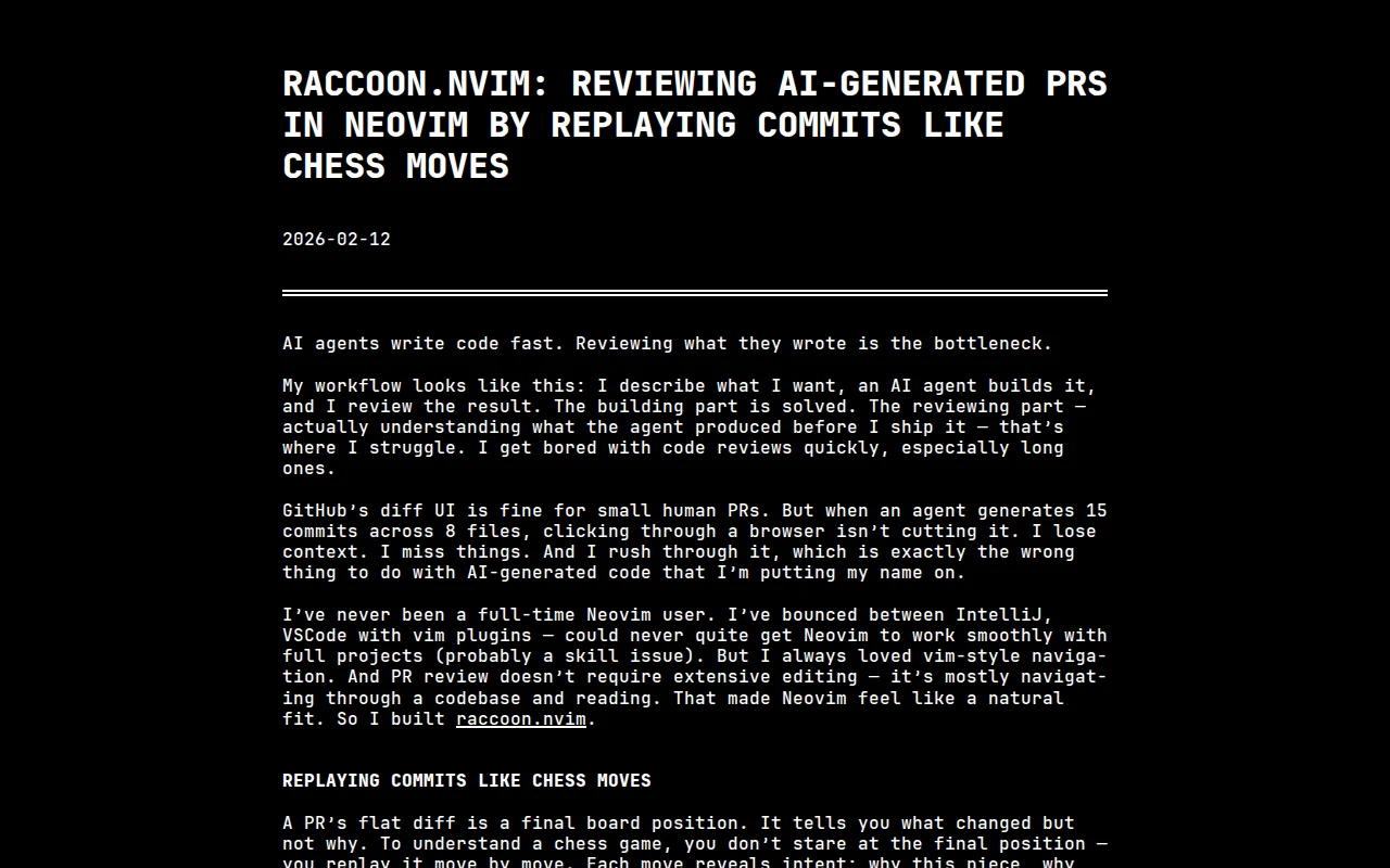 Raccoon.nvim – Replay PR commits like chess moves in Neovim