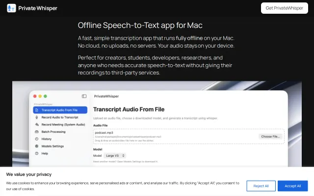 PrivateWhisper – Run Whisper locally on macOS (offline transcription)