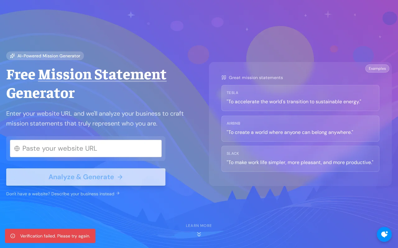 Free mission statement generator – paste URL, get draft in 5s
