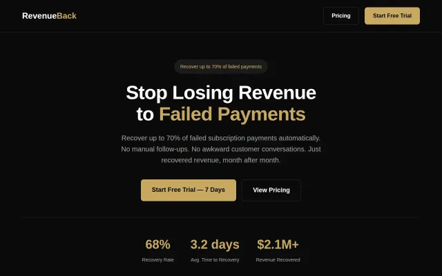 RevenueBack – Stop losing MRR to failed payments