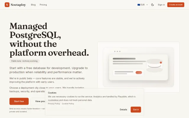 Noctaploy. A Postgres-first managed platform (public beta)