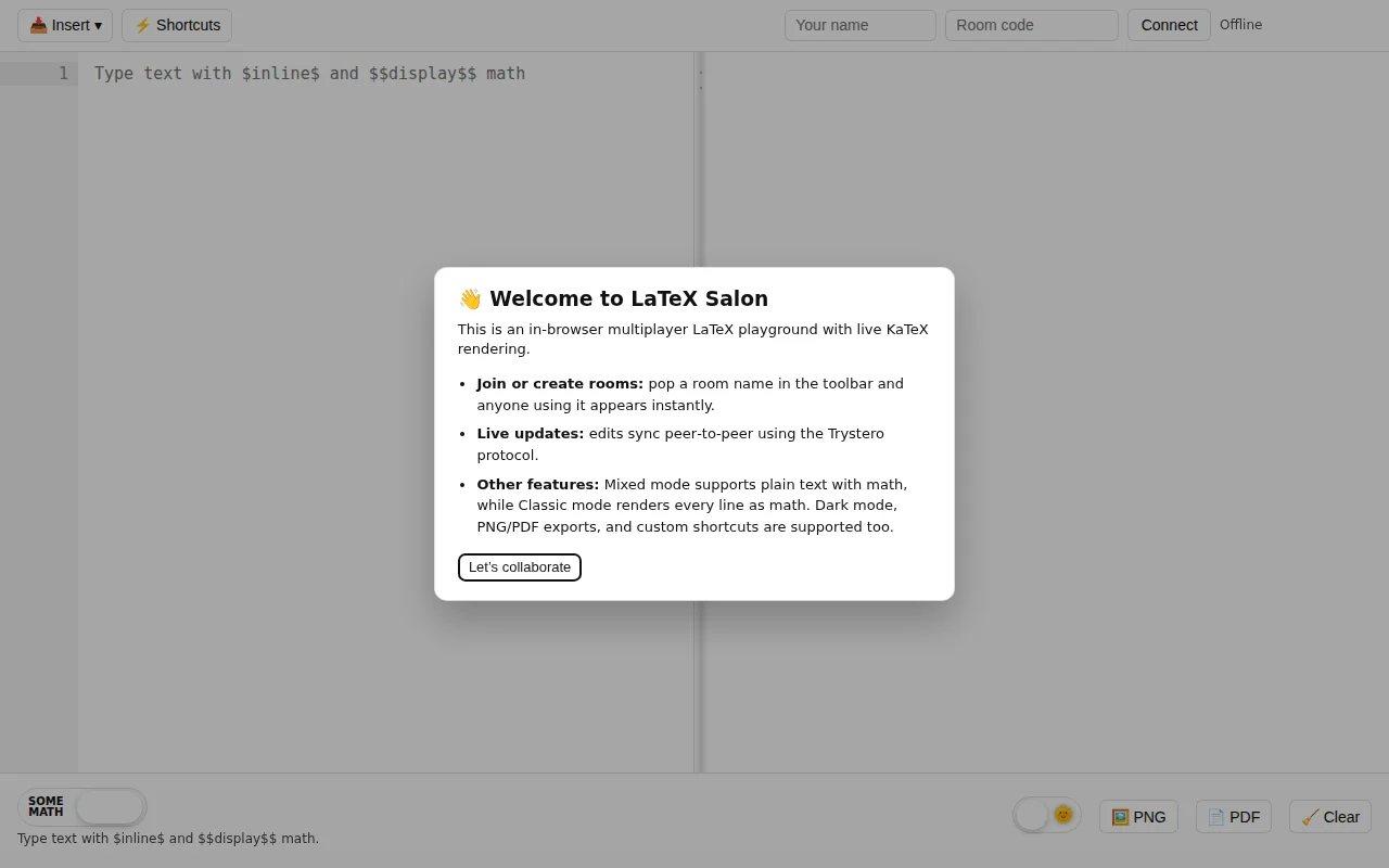 LaTeX Salon, a Trystero-based multiplayer LaTeX scratchpad