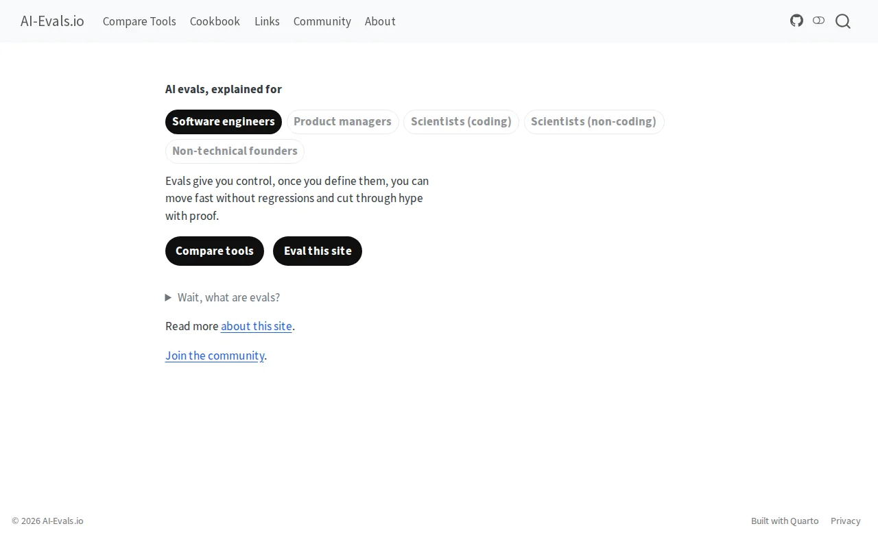 AI-Evals.io – Evaluate this site with the tools it reviews