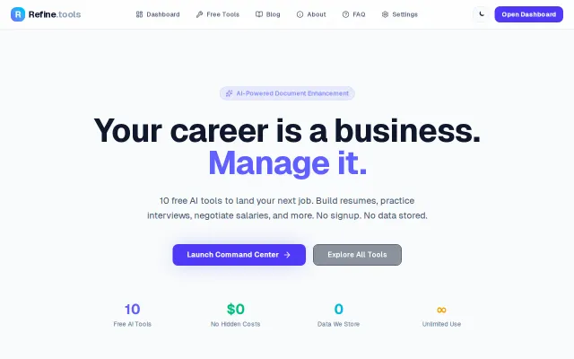 Refine.tools – 10 free AI career tools, no signup, no data stored