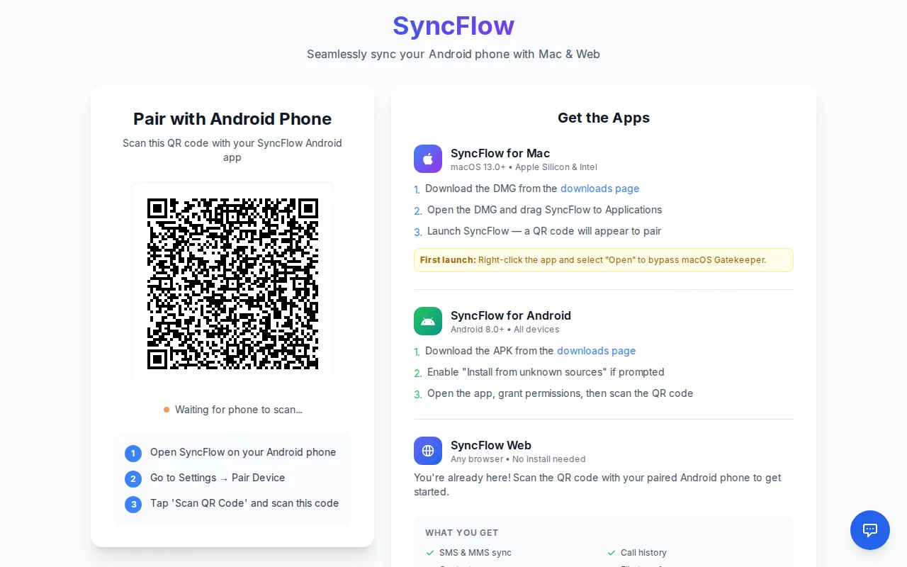SyncFlow – Privacy-Focused SMS/MMS Sync Between Android, Mac, and Web