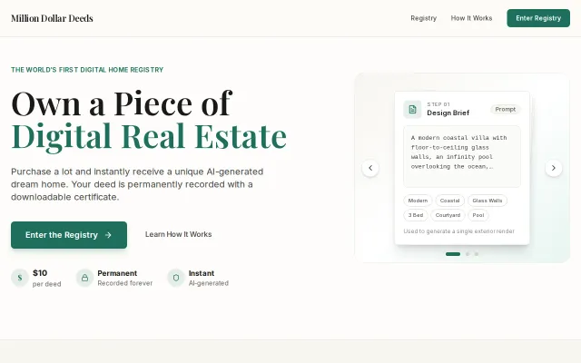 Million Dollar Deeds – Own permanent digital land