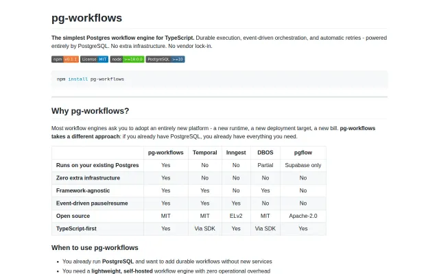 Pg-workflows – Lightweight workflows for Node.js using Postgres
