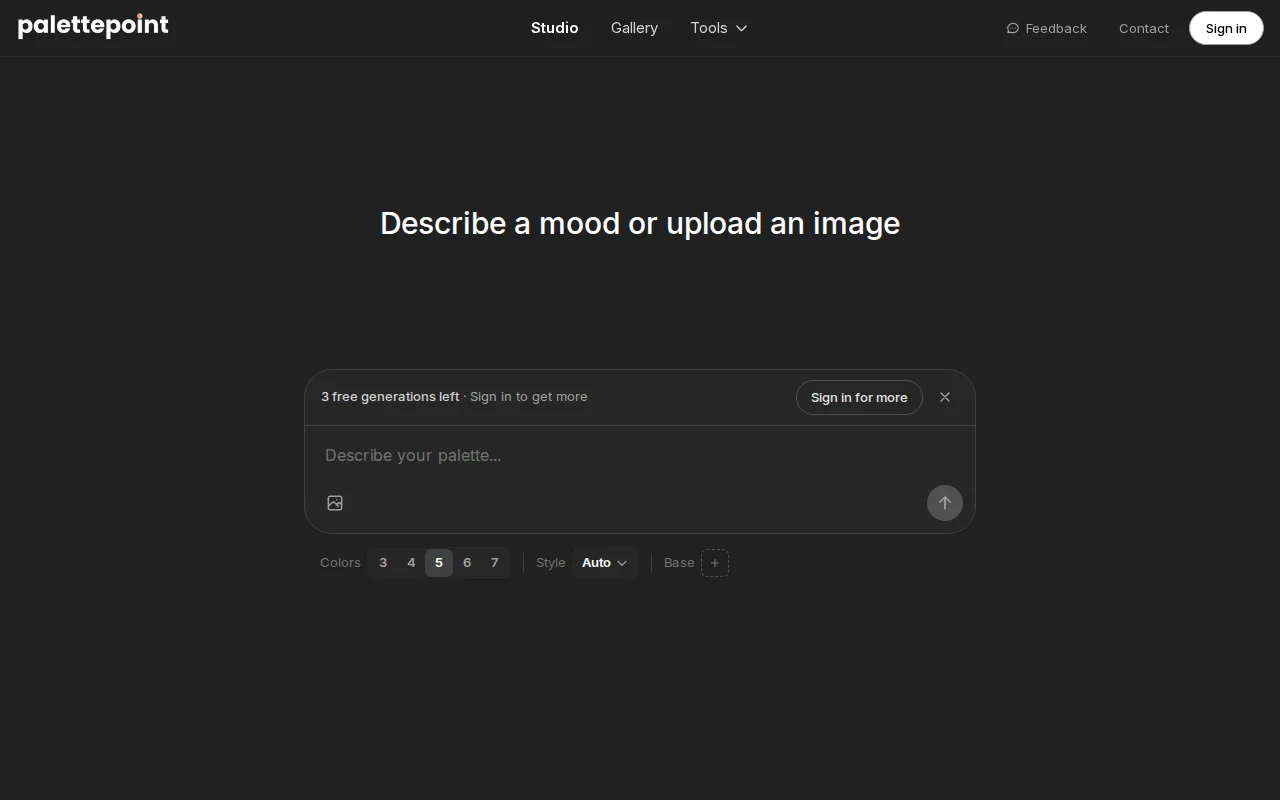 Palettepoint.com – AI color palettes from text descriptions or images