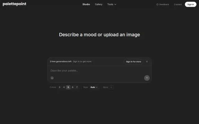 Palettepoint.com – AI color palettes from text descriptions or images