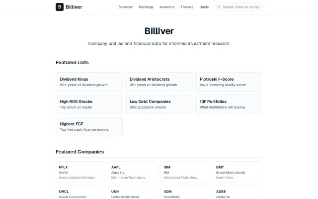 Billiver – Free financial data for 3k US companies from SEC filings