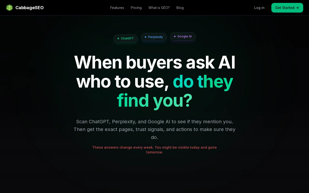 CabbageSEO: Check if AI mentions your business, then fix it if not
