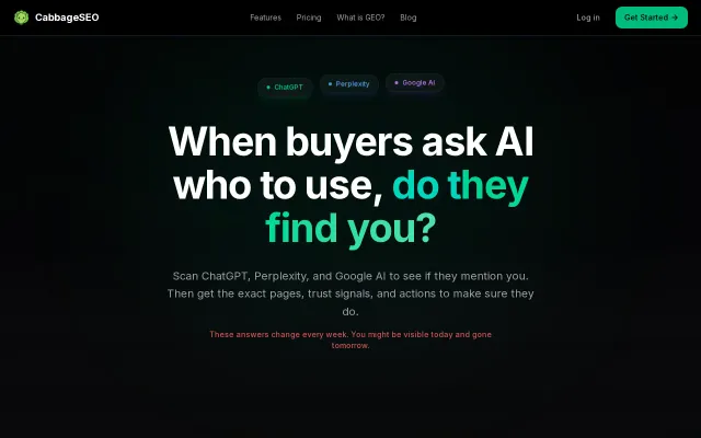 CabbageSEO: Check if AI mentions your business, then fix it if not