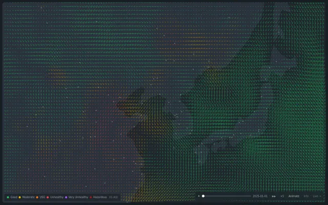East Asia AQI/wind vector map