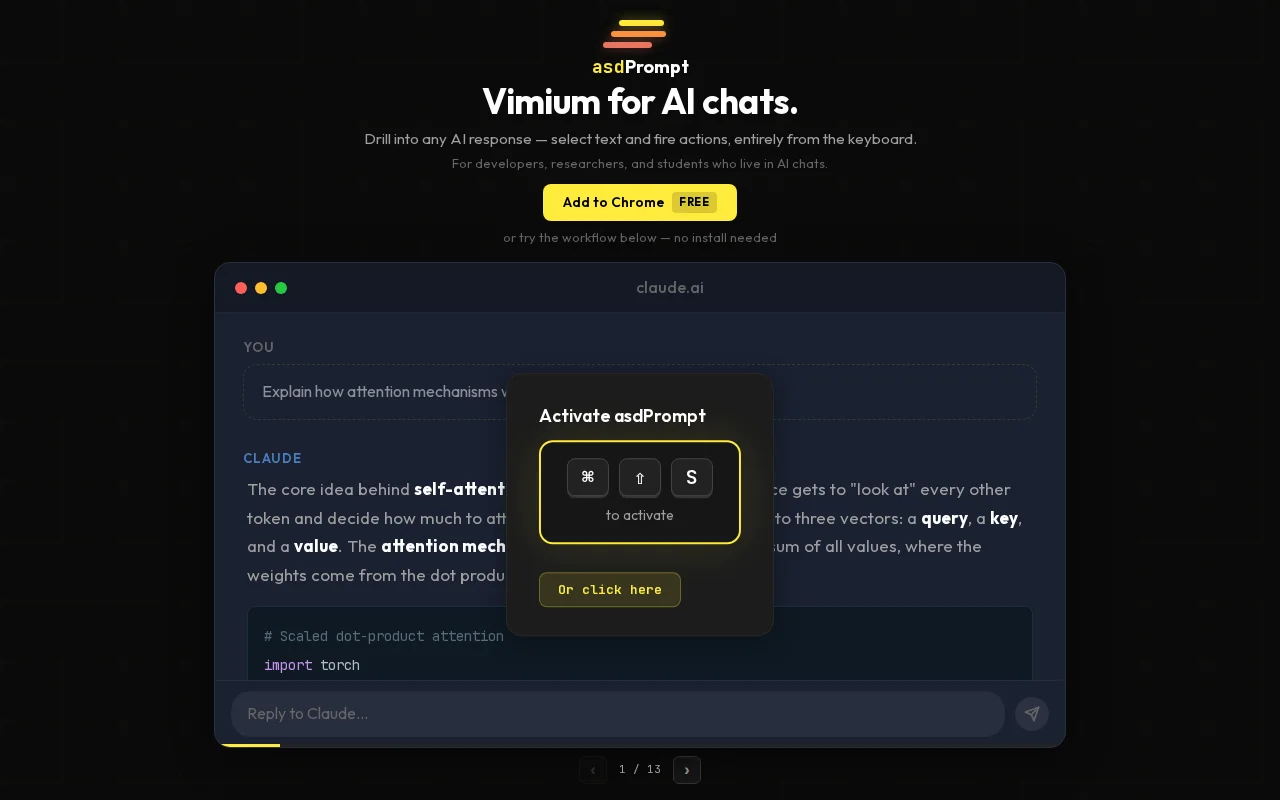 AsdPrompt – Vimium-style keyboard navigation for AI chat responses