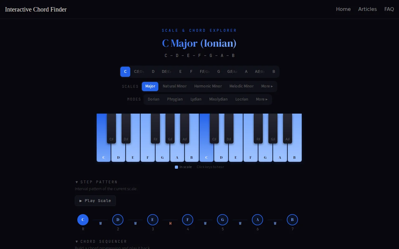 Interactive Chord Finder, Free Piano Scale and Chord Explorer