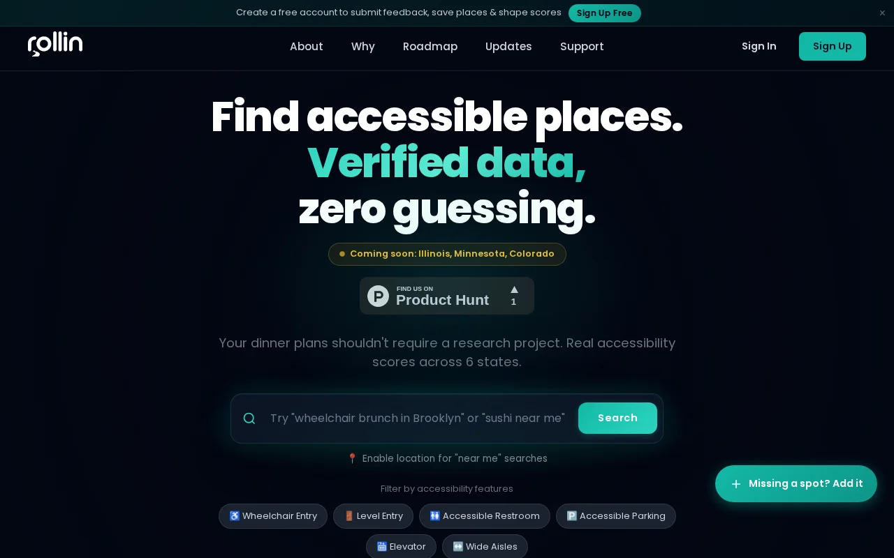 Rollin – Wheelchair accessibility scores for 56K+ locations (free API)