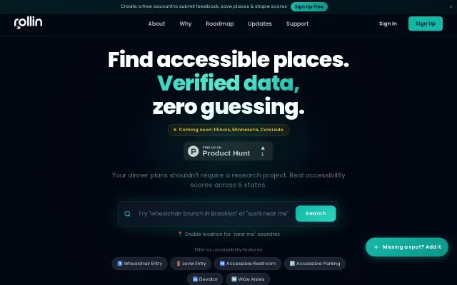 Rollin – Wheelchair accessibility scores for 56K+ locations (free API)