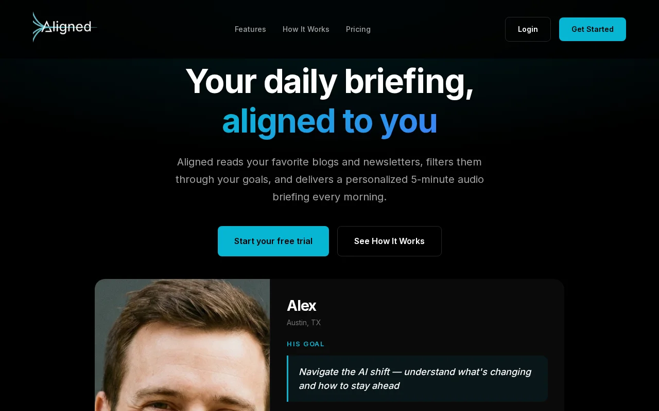 A personalized 5-min daily podcast tailored to your topics and goals