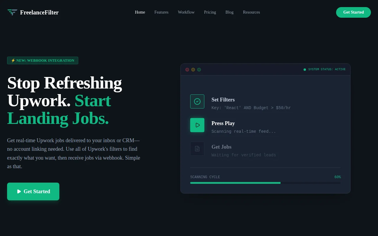 SaaS> Receive real-time filtered Upwork jobs via Webhook
