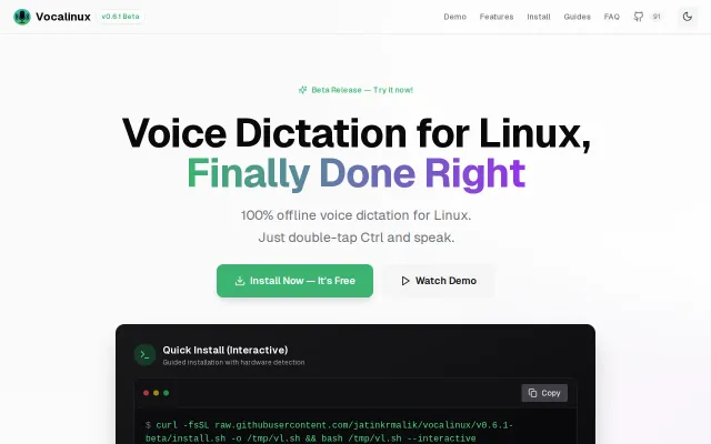 Vocalinux // 100% offline voice typing for Linux