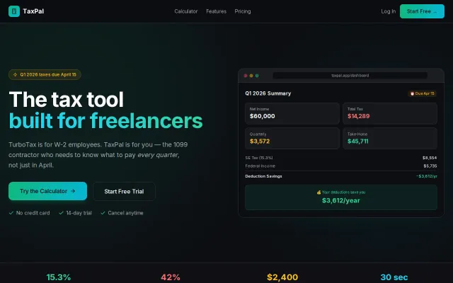 TaxPal – Free tax calculator for 1099 freelancers (Q1 due April 15)