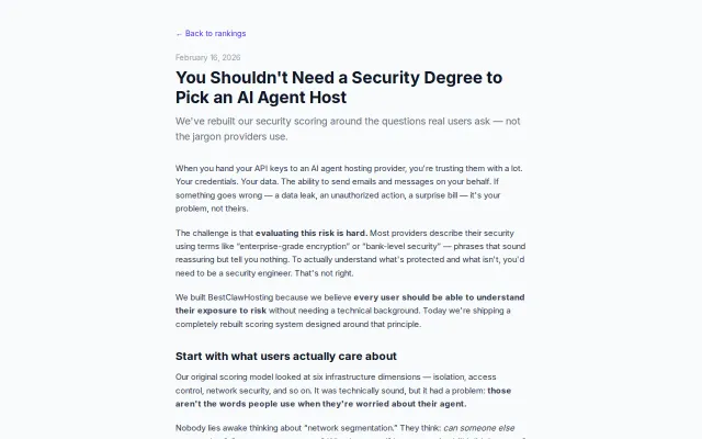 You Shouldn't Need a Security Degree to Pick an AI Agent Host