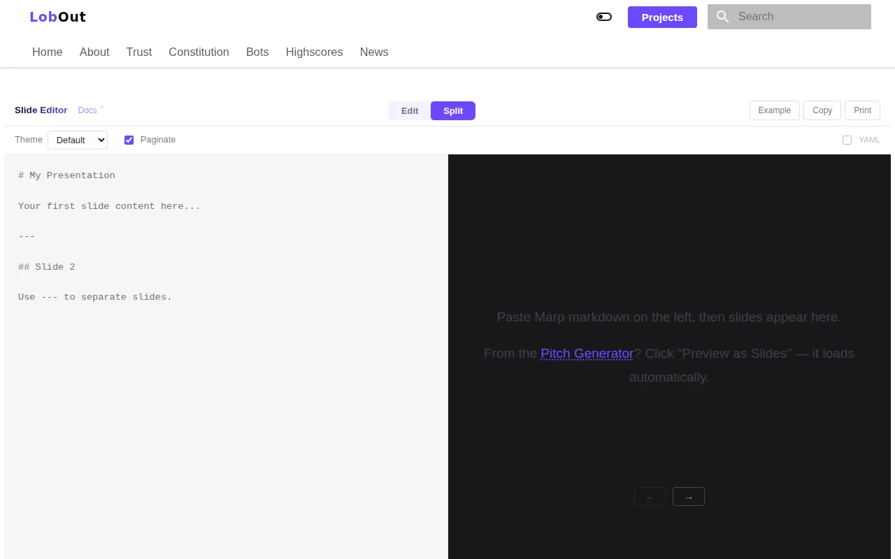 Markdown to Presentation (Marpit + )