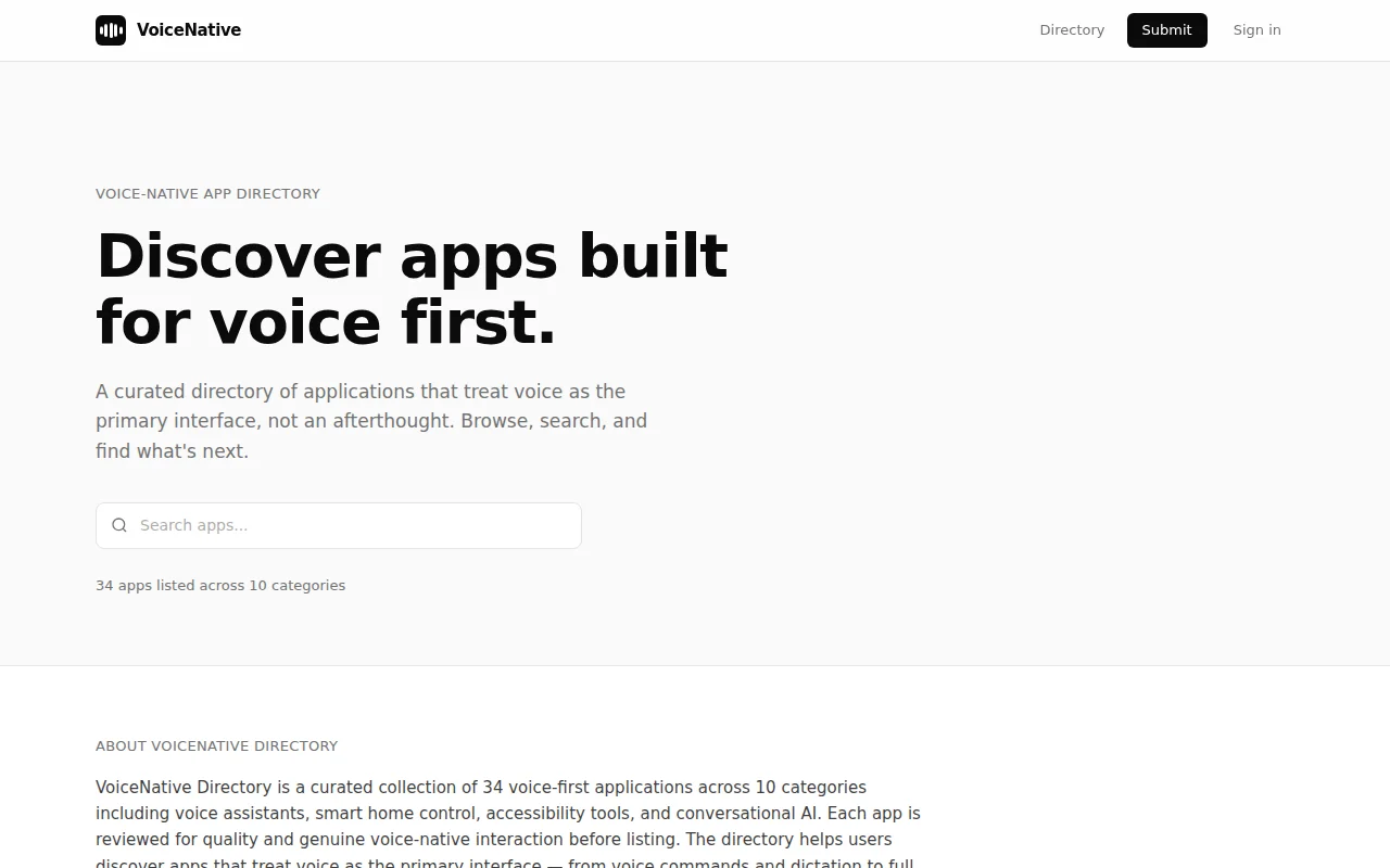 VoiceNative Directory – Discover and Submit apps built for voice first